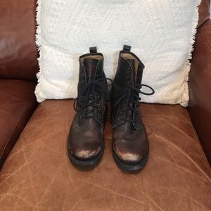 Dark Brown FRYE combat boot.